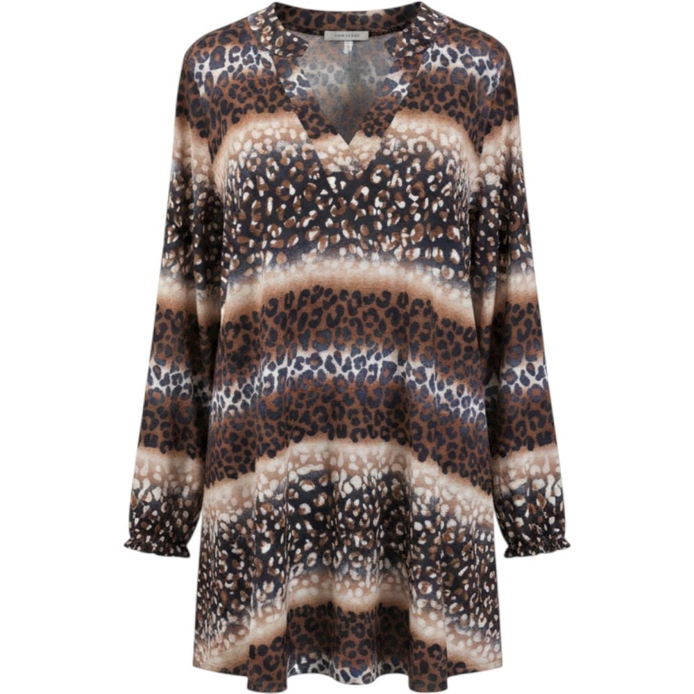 Honeyme Curvy Tunic Blouse Women XL Brown Bold Leopard Print V-Neck Safari Boho